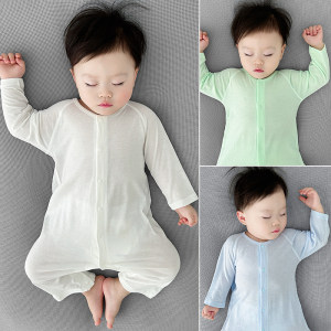 婴儿连体衣夏长袖薄款莫代尔棉无骨冰感空调服睡衣新生儿宝宝衣服
