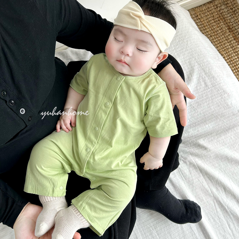 开襟纯色宽松无骨纯棉连体衣
