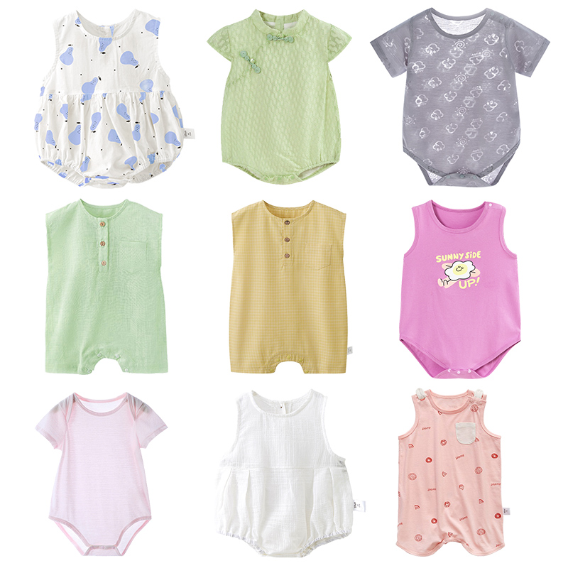 婴儿无袖短袖三角包屁衣