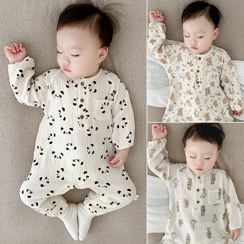 婴儿连体衣春秋长袖薄款纱布透气休闲韩风婴幼儿爬服宝宝睡衣哈衣,童装/婴儿装/亲子装,连身衣/爬服/哈衣,淘宝优惠券,粉丝福利购,淘宝优惠卷