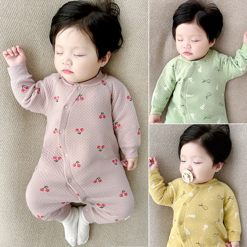 斜开襟连体衣夹薄棉春秋冬保暖