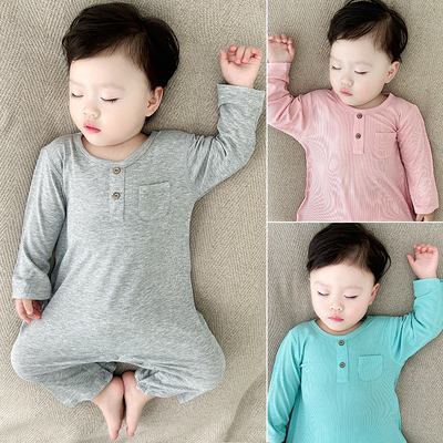 婴儿睡衣连体衣长袖薄款莫代尔无骨宽松透气休闲居家宝宝衣服春秋