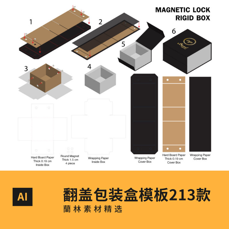 翻盖包装盒产品纸盒纸箱礼盒平面展开图刀版矢量图ai模板设计素材