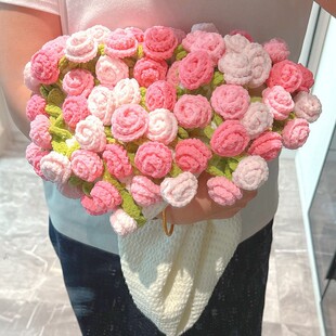 丝绒玫瑰花束毯子手工编织diy材料包毛线钩织花朵毛毯钩针花毯