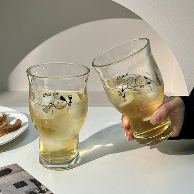 高颜值宽口果茶杯玻璃杯大容量冰咖啡杯啤酒杯苏打气泡水杯饮料杯