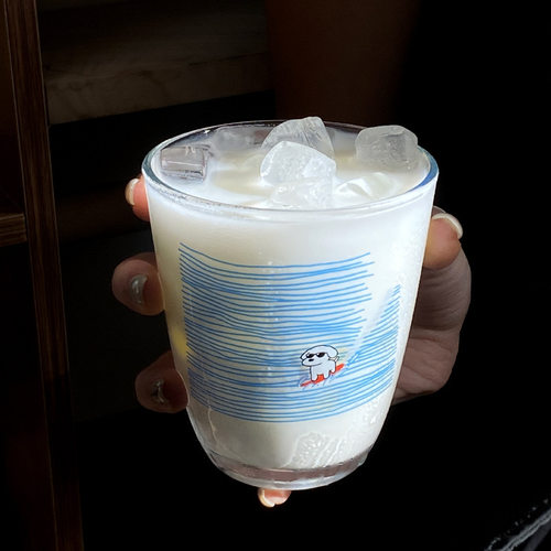手绘冲浪小狗钢化玻璃杯 小众涂鸦小猫咖啡杯早餐牛奶杯水杯300ml