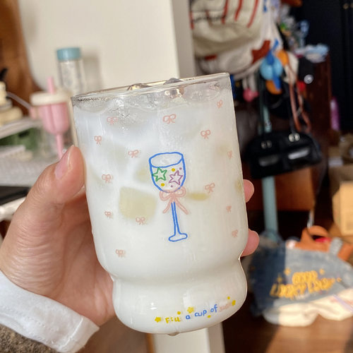 ins小清新 可爱星星红酒杯高硼硅水杯 简约蝴蝶结咖啡杯牛奶早餐