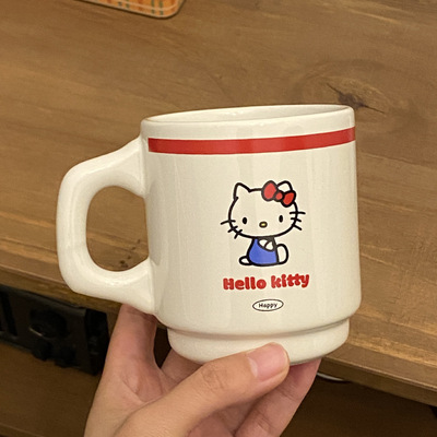 中古风可爱kt猫陶瓷马克ins简约卡通猫咪咖啡杯米菲兔情侣水杯子