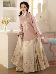 圆领短袄马面裙春套装 拾月明制汉服女款 国风伴娘 出租