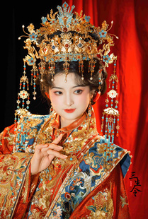 【出租】三生令凤鸣凤冠明制唐风婚礼金色古风婚嫁新娘饰华丽头冠