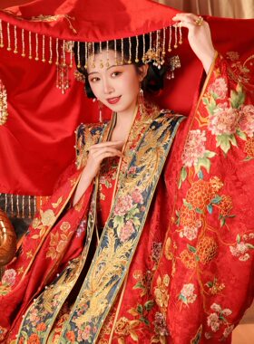 【出租】御裳华夏有凤来仪宋制汉服女婚服盘金大袖衫刺绣凤冠霞帔