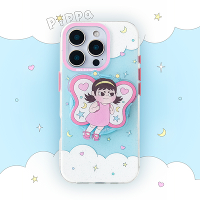 人间八月八丨原创Pippa闪粉蝴蝶女孩双层磁吸支架可爱少女iPhone17promax手机壳16promax/15pro全包保护套