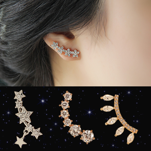 日韩气质耳针时尚耳钉五瓣花星星水钻耳饰个性潮女款耳环包邮