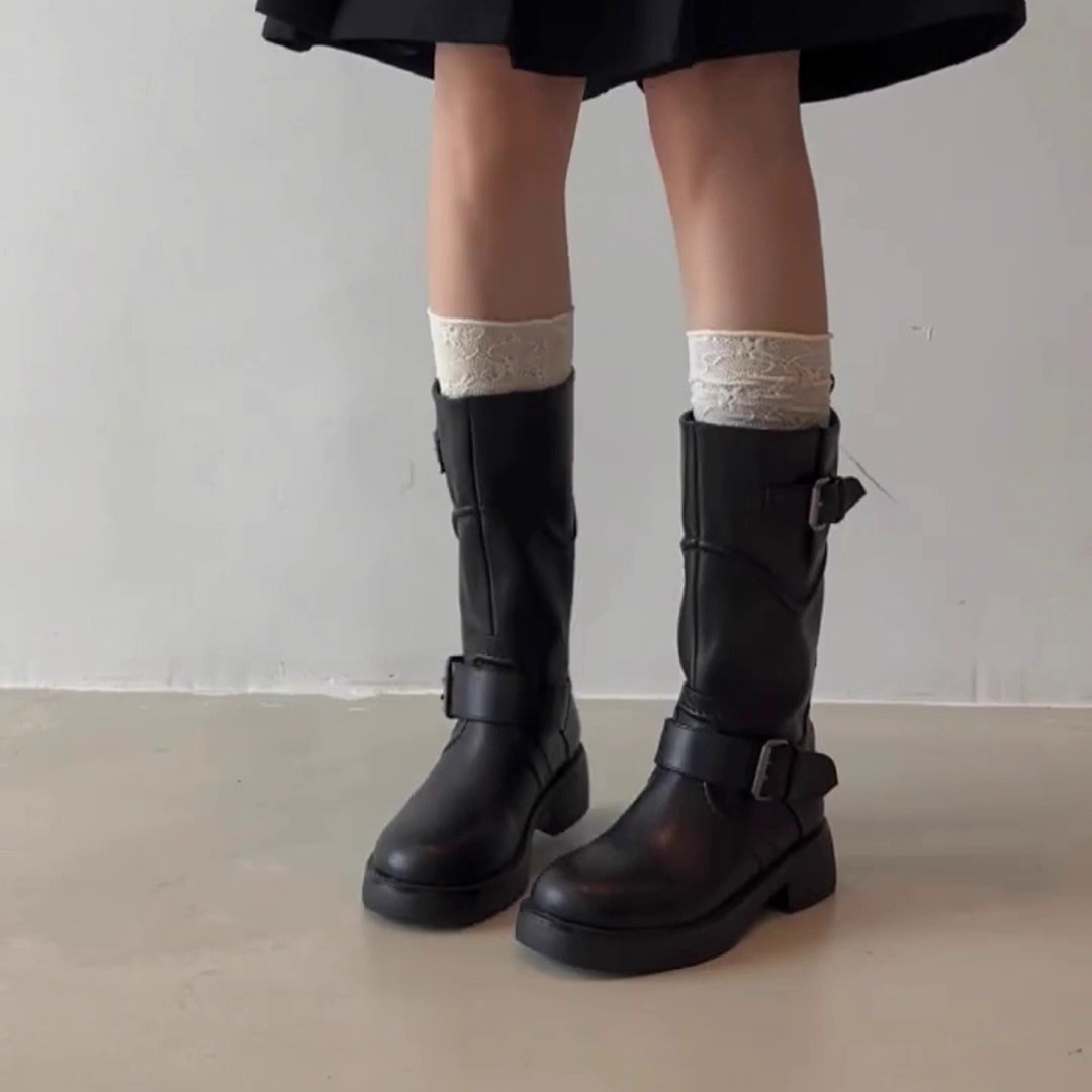 裤管靴女英伦风棕色中筒靴子