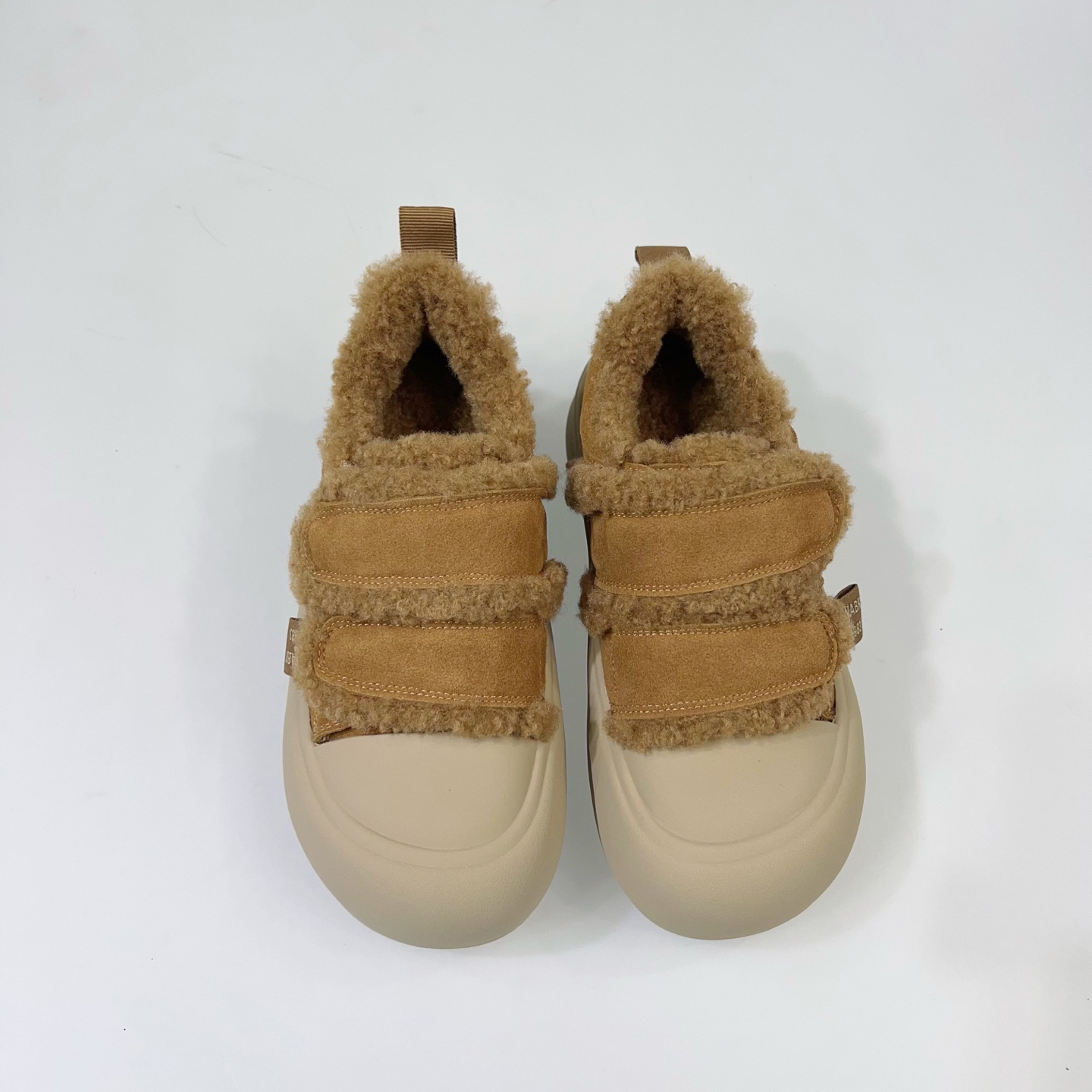 短筒浅棕色雪地靴魔术贴圆头