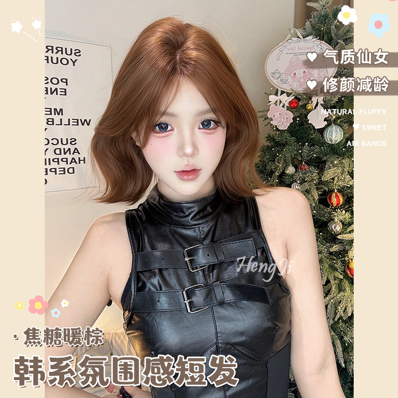 哼唧假发中分短卷显白减龄女士假发全头套图片