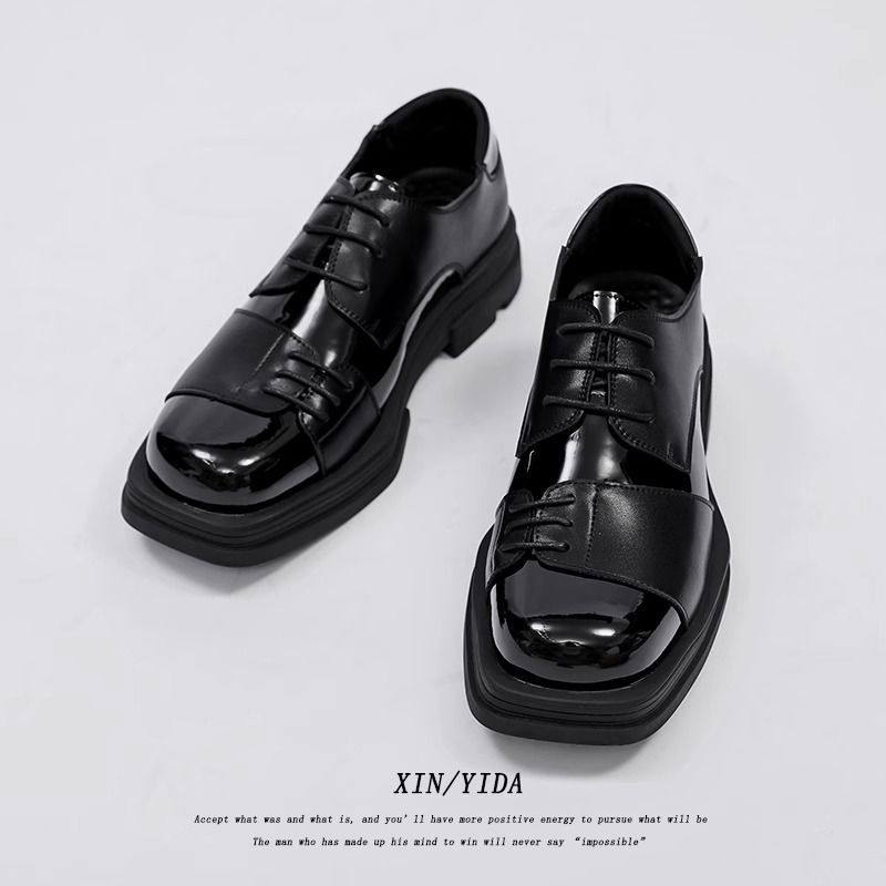 皮鞋男英伦网红商务正装韩版方头德比拼接休闲潮流青年模特西装鞋