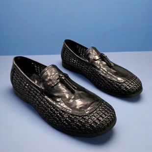 男士 轻奢真皮男鞋 手工编织镂空透气休闲小皮鞋 2025夏季 一脚蹬 新款