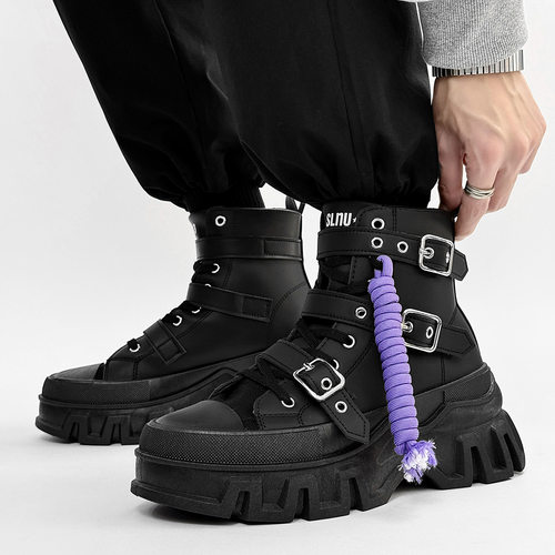 2026新款朋克靴子马丁靴男靴机车靴厚底增高皮面跨境大码靴shoes