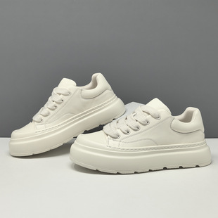 男生头层牛皮厚底百搭饼干鞋男款潮鞋低帮平底男鞋透气板鞋休闲鞋