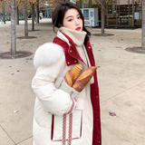 韩系白色毛领连帽羽绒服女冬超火好看高级小众漂亮中长款加厚外套，女装羽绒服，2C286