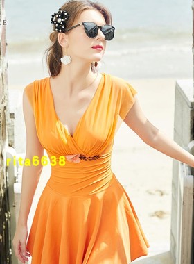 伊丝艾拉17165舒适显瘦保守裙式连体女士泳衣 正品