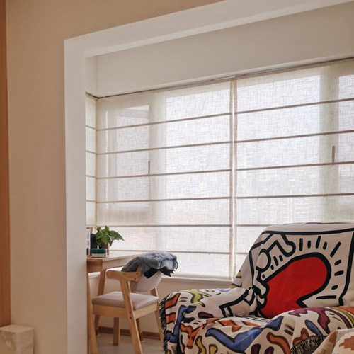 日式升降帘亚麻半遮光茶室禅意