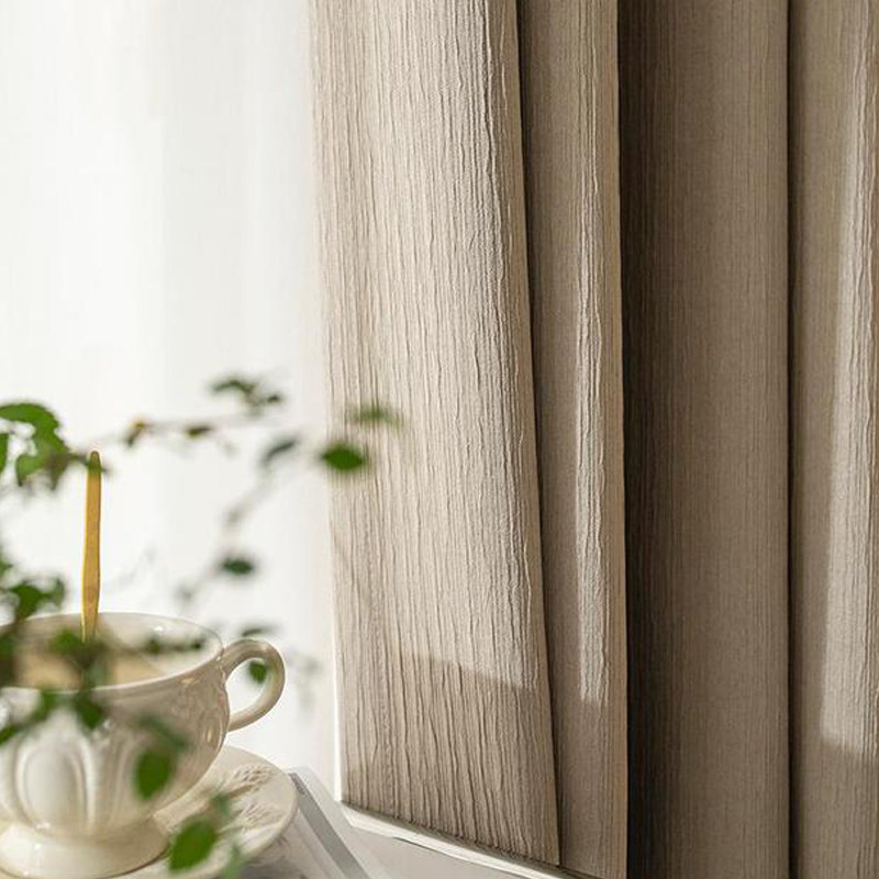 简约加厚日式奶茶色压褶轻奢高级感棉麻客厅卧室飘窗定制遮光窗帘