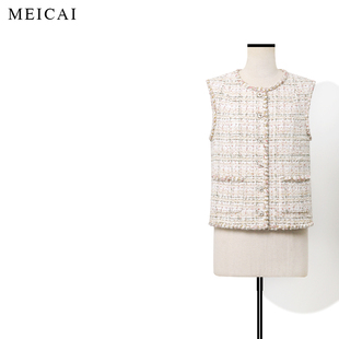 美裁 新款 高定手工坊羊毛粗花呢贵气小香无袖马甲短外套