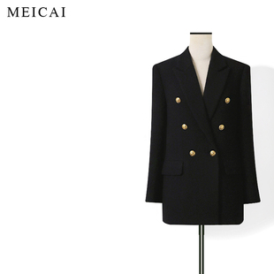 美裁 黑金中长款 复古双排扣女士高端羊毛收腰正肩西装 优雅老钱