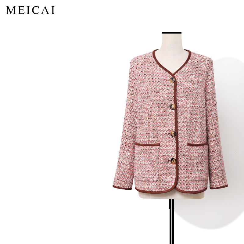 美裁 L*P马术系列 花纱红羊毛粗花呢V领落肩袖宽松外套女秋冬