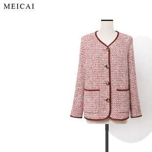 美裁 L*P马术系列 花纱红羊毛粗花呢V领落肩袖宽松外套女秋冬