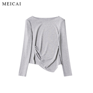 美裁 新品 时髦ROW系 舒暖羊毛轻解构显瘦船领长袖百搭T恤