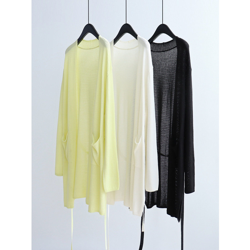 清爽亚麻莱赛尔中长款腰带针织衫开衫26春夏气质慵懒披肩口袋外搭