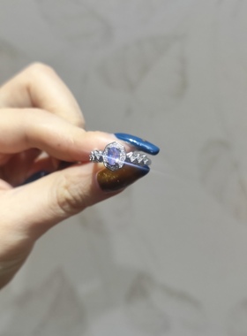 2026新品简约ins风轻奢紫玉晶钛钢托开口可调节戒指孤品