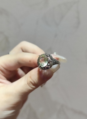 2025新品小众中古款个性天然黄水晶钛钢托指环开口可调节戒指饰品