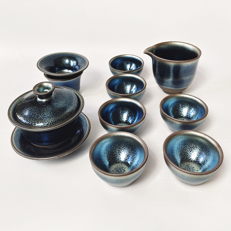 建盏茶具新蓝麒麟窑变建盏茶杯图片