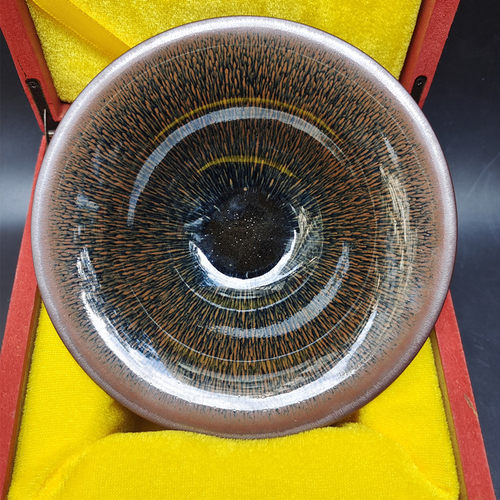 建阳建盏正品铁胎兔毫大斗笠撇口