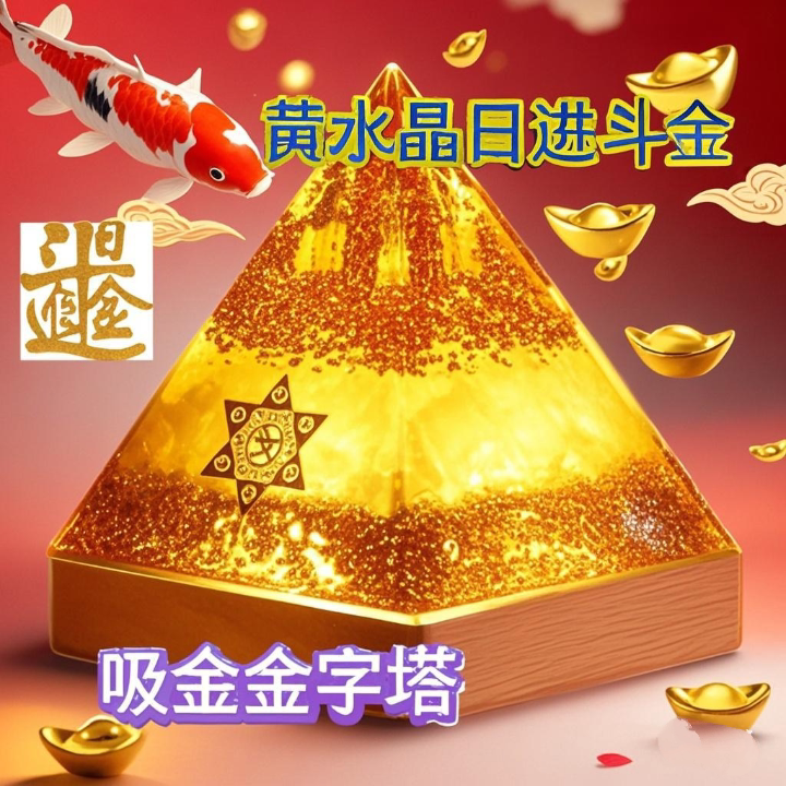 招财聚财黄水晶吸金金字塔办公室家居卧室店铺火运神器摆件礼品