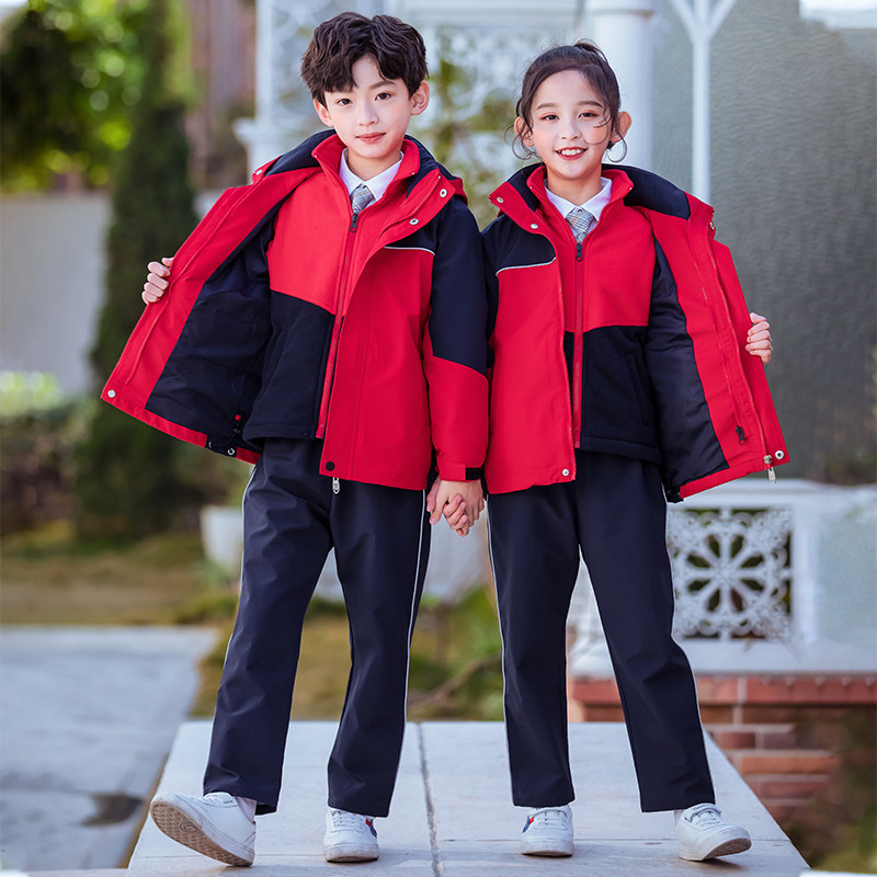 校服套装秋冬装小学生可拆卸冲锋衣保暖中学生冬季儿童三件套班服
