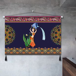 傣族人物风情布艺挂画民宿客栈室内装饰挂毯酒店餐厅包厢背景墙画