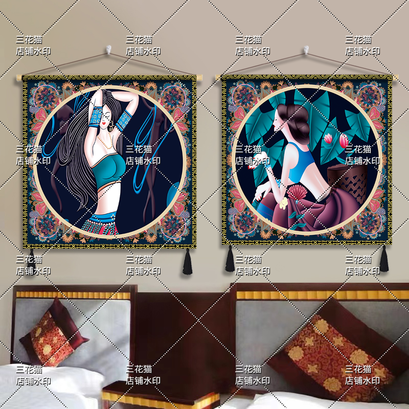 云南民宿民族风人物挂画卧室墙壁无框加厚布画客厅背景布艺装饰画图片