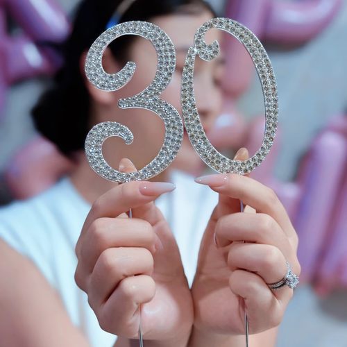 超大银色镶钻水钻数字生日蛋糕插件生日拍照氛围感年龄数字牌