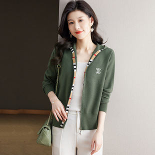 早春装 洋气小个子连帽外套刺绣毛衣外搭 针织开衫 女士2024春秋新款