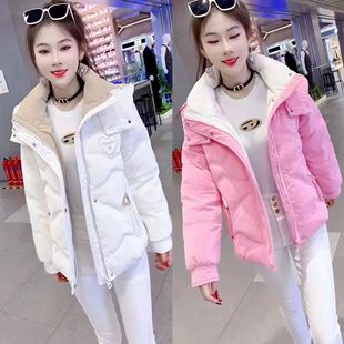 2025新款冬季羽绒棉服女短款洋气拼色时尚加厚面包服棉衣外套