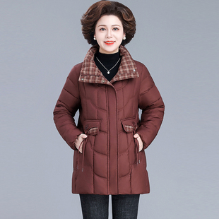 冬季中老年妈妈装羽绒棉服女中长款加厚保暖棉衣外套高端洋气棉袄