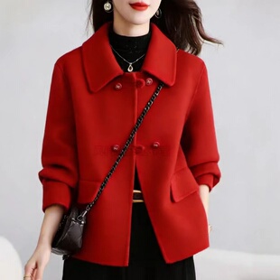 妈妈双面呢羊毛大衣女短款小个子2026春季新款中老年毛呢外套女