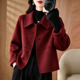 简约气质翻领双面羊毛呢短外套女2026春秋新款小个子显瘦毛呢外套