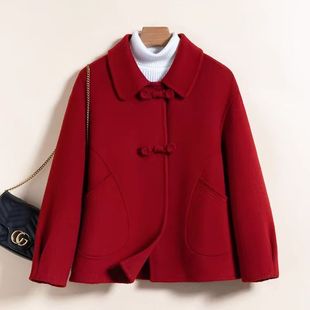 双面羊毛大衣女小个子短款2025年春秋新款高端羊毛显瘦遮肚毛呢女