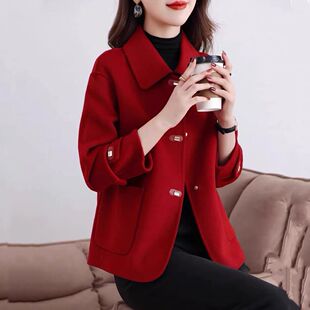 红色双面毛呢大衣女短款 高级感显瘦洋气减龄毛呢外套 2026春秋新款
